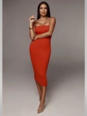 J Lux Label Red Strapless Tube Dress